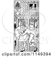 Clipart Of A Retro Vintage Black And White Man Carrying Meat Royalty Free Vector Illustration