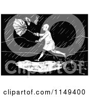 Poster, Art Print Of Retro Vintage Black And White Man In A Rain Storm