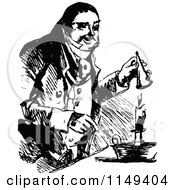 Clipart Of A Retro Vintage Black And White Man Snuffing A Candle Royalty Free Vector Illustration