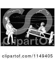 Clipart Of A Retro Vintage Black And White Boy Playing A Fiddle On A Fence For A Man Royalty Free Vector Illustration