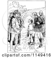Clipart Of A Retro Vintage Black And White Group Of Medieval Men Royalty Free Vector Illustration