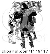 Clipart Of A Retro Vintage Black And White Group Of Medieval Men Talking Royalty Free Vector Illustration