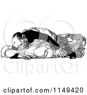 Clipart Of A Retro Vintage Black And White Anguished Man In A Sheet Royalty Free Vector Illustration
