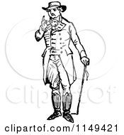 Clipart Of A Retro Vintage Black And White Man Holding Up A Finger Royalty Free Vector Illustration