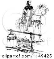 Clipart Of A Retro Vintage Black And White Prince On A Steed Royalty Free Vector Illustration