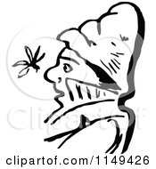 Clipart Of A Retro Vintage Black And White Gnat In A Mans Face Royalty Free Vector Illustration by Prawny Vintage