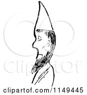 Clipart Of A Retro Vintage Black And White Man With A Beard And Cone Hat Royalty Free Vector Illustration