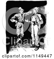 Clipart Of Retro Vintage Black And White Men Talking Royalty Free Vector Illustration