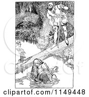 Poster, Art Print Of Retro Vintage Black And White Forest Man Talking To A Man In A Creek