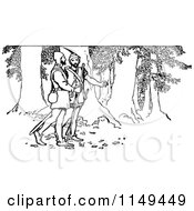 Clipart Of A Retro Vintage Black And White Forest Men In The Woods Royalty Free Vector Illustration by Prawny Vintage