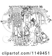 Poster, Art Print Of Retro Vintage Black And White Forest Men Watching Someone On Horseback