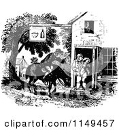 Clipart Of A Retro Vintage Black And White Drunk Man On A Horse Royalty Free Vector Illustration by Prawny Vintage