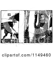 Clipart Of A Retro Vintage Black And White Man And Woman In The Woods Royalty Free Vector Illustration