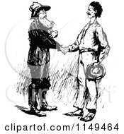 Clipart Of Retro Vintage Black And White Men Shaking Hands Royalty Free Vector Illustration