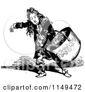 Clipart Of A Retro Vintage Black And White Man Carrying A Large Pot Royalty Free Vector Illustration