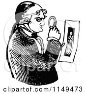 Clipart Of A Retro Vintage Black And White Man Examining A Photo Royalty Free Vector Illustration