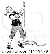 Clipart Of A Retro Vintage Black And White Man Pulling Down On A Rope Royalty Free Vector Illustration by Prawny Vintage