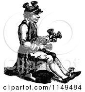 Clipart Of A Retro Vintage Black And White Man Ringing Bells Royalty Free Vector Illustration