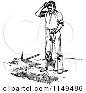 Clipart Of A Retro Vintage Black And White Man Digging A Grave Royalty Free Vector Illustration