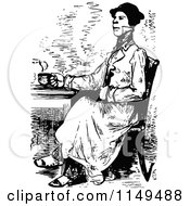 Poster, Art Print Of Retro Vintage Black And White Man Drinking Coffee Or Tea