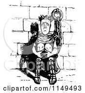 Clipart Of A Retro Vintage Black And White Chained Prisoner Royalty Free Vector Illustration