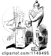 Clipart Of A Retro Vintage Black And White Man Burning His Finger Trying To Snuff Out A Candle Royalty Free Vector Illustration