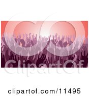 Poster, Art Print Of Purple Group Of Silhouetted Hands In A Crowd
