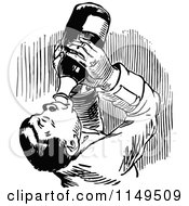 Poster, Art Print Of Retro Vintage Black And White Man Chugging Wine