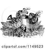Poster, Art Print Of Retro Vintage Black And White Watering Can In Plants