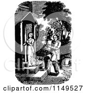 Poster, Art Print Of Retro Vintage Black And White Gardener Approaching A Woman