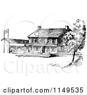 Clipart Of A Retro Vintage Black And White Home 3 Royalty Free Vector Illustration