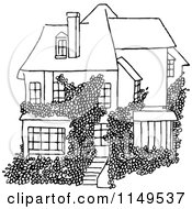 Clipart Of A Retro Vintage Black And White House And Vine Royalty Free Vector Illustration