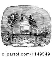 Clipart Of A Retro Vintage Black And White Farm House Royalty Free Vector Illustration