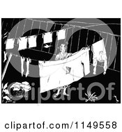 Poster, Art Print Of Retro Vintage Black And White Woman Hanging Laundry