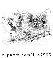 Clipart Of Retro Vintage Black And White Crazy Women Royalty Free Vector Illustration