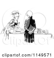 Poster, Art Print Of Retro Vintage Black And White Woman Browsing A Salesmans Table