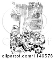 Clipart Of Retro Vintage Black And White People Tumbling Down Stairs Royalty Free Vector Illustration by Prawny Vintage