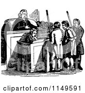 Clipart Of A Retro Vintage Black And White Judge And Men In Court Royalty Free Vector Illustration
