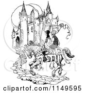 Poster, Art Print Of Retro Vintage Black And White Medieval Horse And Men Arriving At A Castle