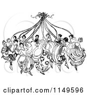 Poster, Art Print Of Retro Vintage Black And White People Dancing Around A Maypole