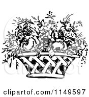 Clipart Of A Retro Vintage Black And White Flower Basket Royalty Free Vector Illustration