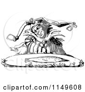 Poster, Art Print Of Retro Vintage Black And White Jester Carrying A Fish On A Tray