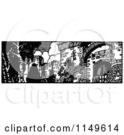 Clipart Of A Retro Vintage Black And White Fortress Royalty Free Vector Illustration