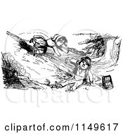 Poster, Art Print Of Retro Vintage Black And White Jack And Jill Falling With A Bucket Of Water 3