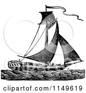 Poster, Art Print Of Retro Vintage Black And White Sloop Sail Boat