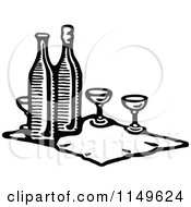 Poster, Art Print Of Retro Vintage Black And White Cloth With Wine Bottles And Glasses