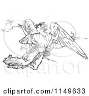 Poster, Art Print Of Retro Vintage Black And White Flying Angel