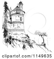 Poster, Art Print Of Retro Vintage Black And White Man By A Castle On A Cliff