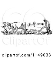 Poster, Art Print Of Retro Vintage Black And White Farmer And Cow Ploughing