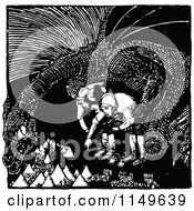 Poster, Art Print Of Retro Vintage Black And White Dragon Carrying People